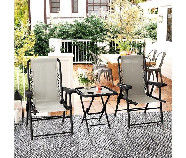 Conforama Outsunny Conjunto De Mesa Y Sillas De Terraza Exterior De 3 Piezas Muebles De Jardín Exterior Plegables Con Estructura De Acero Y Portavasos Para Patio Crema