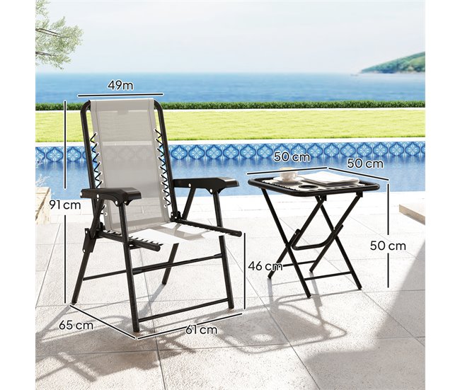 Conforama Outsunny Conjunto De Mesa Y Sillas De Terraza Exterior De 3 Piezas Muebles De Jardín Exterior Plegables Con Estructura De Acero Y Portavasos Para Patio Crema