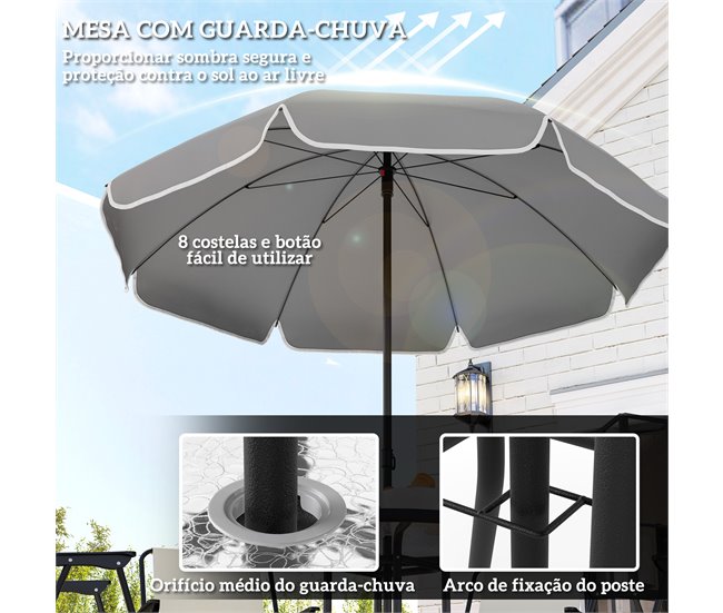 Conforama Outsunny Conjunto De Mesa Y Sillas Jardín De 6 Piezas Muebles De Jardín Exterior Con 4 Sillas Plegables Mesa De Vidrio Y Sombrilla Para Terraza Patio Crema