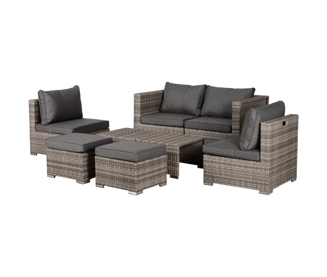 Conforama Outsunny Conjunto de Muebles de Jardín 8 Piezas de Ratán Convertible con 2 Mesas de Centro 2 Sofás esquineros 2 Sillones 2 Taburetes con Cojines para Patio Porche Terraza Gris
