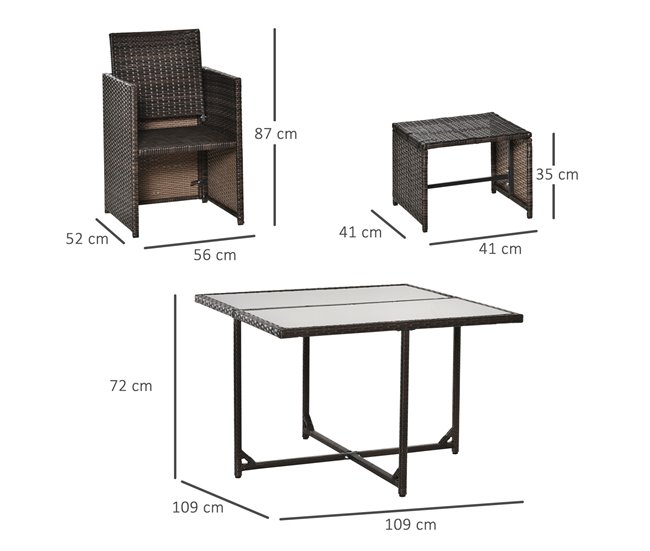 Conforama Outsunny Conjunto De Muebles De Jardín Comedor 9 Piezas De Ratán Apilables Con Cojines Para Terraza 1 Mesa 4 Sillas Y 4 Taburetes De Exterior Elegante Marrón