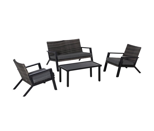 Conforama Outsunny Conjunto de Muebles de Jardín de Ratán 4 Piezas Juego de Muebles de Exterior con Sofá de 2 Plazos Sofás Individuales y Mesa de Centro para Terraza Patio Negro