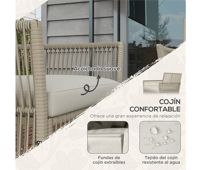 Conforama Outsunny Conjunto De Muebles De Jardín De Ratán Juego De 4 Piezas Muebles De Terraza Con 1 Sofá De 2 Plaza 2 Sillones Cojines Y 1 Mesa De Centro De Tablero De Vidrio Para Patio Caqui