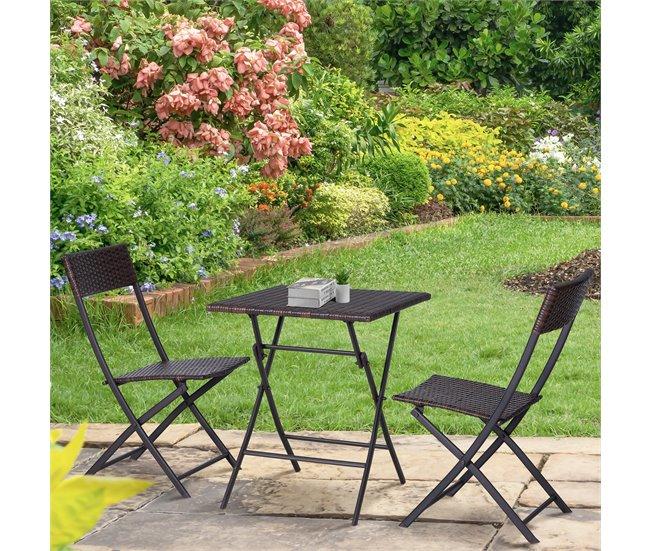 Conforama Outsunny Conjunto De Muebles De Jardín Plegable De 3 Piezas Juego De Sillas Y Mesa De Ratán Para Patio Balcón Jardín Diseño Trenzado Elegante Mesa De 60x60x72 Cm Marrón