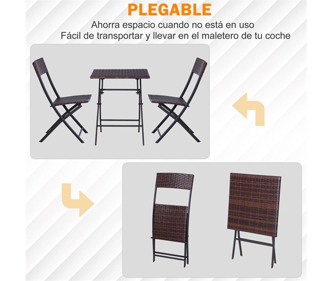 Conforama Outsunny Conjunto De Muebles De Jardín Plegable De 3 Piezas Juego De Sillas Y Mesa De Ratán Para Patio Balcón Jardín Diseño Trenzado Elegante Mesa De 60x60x72 Cm Marrón