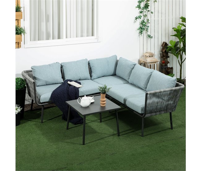 Conforama Outsunny Conjunto De Muebles De Ratán 4 Piezas Con Marco De Aluminio Set De Muebles De Jardín 2 Sofá De 2 Plazas Sofá De Esquina Mesa De Centro Con 6 Cojines Acolchados Para Exterior Patio Gris