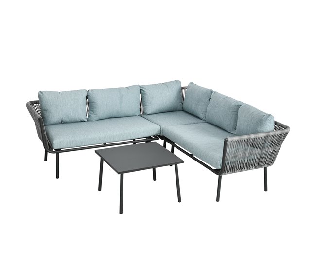 Conforama Outsunny Conjunto de Muebles de Ratán 4 Piezas con Marco de Aluminio Set de Muebles de Jardín 2 Sofá de 2 Plazas Sofá de Esquina Mesa de Centro con 6 Cojines Acolchados para Exterior Patio Gris