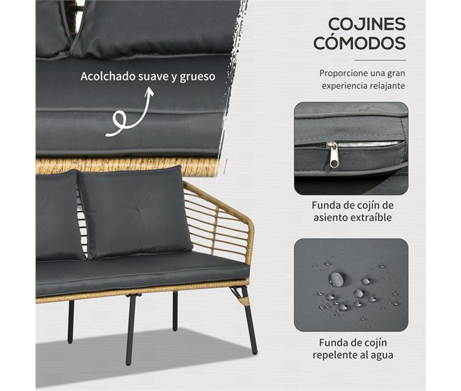 Conforama Outsunny Conjunto De Muebles De Ratán Para 4 Personas Muebles De Jardín 4 Piezas Con Sofá De 2 Plazos 2 Sillones Mesa De Centro Y 4 Cojines Para Terraza Patio Arena