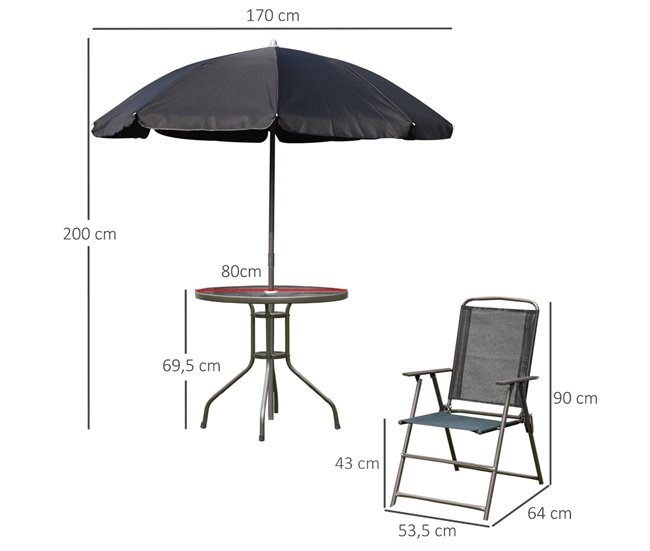 Conforama Outsunny Conjunto De Muebles Para Jardín Con 4 Sillas 1 Mesa Y 1 Parasol Texteline Aluminio Y Poliéster Negro