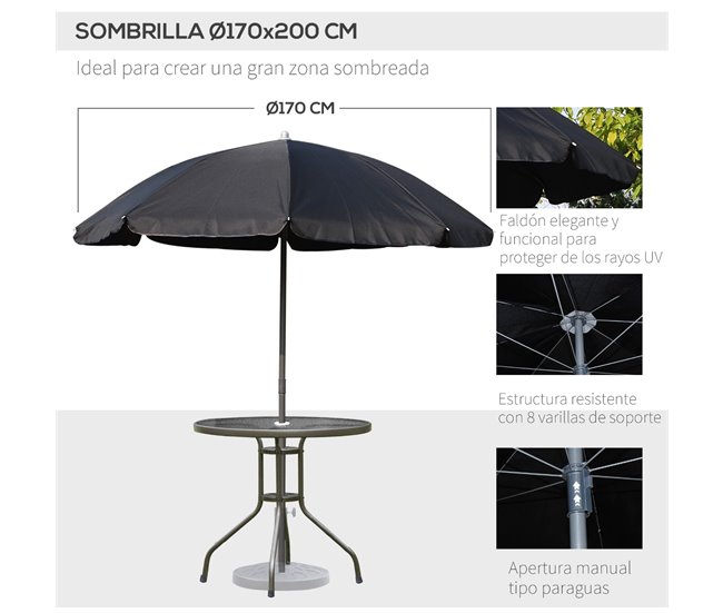 Conforama Outsunny Conjunto De Muebles Para Jardín Con 4 Sillas 1 Mesa Y 1 Parasol Texteline Aluminio Y Poliéster Negro