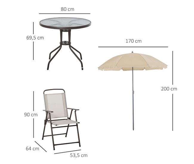 Conforama Outsunny Conjunto De Muebles Para Jardín Con 4 Sillas 1 Mesa Y 1 Parasol Texteline Aluminio Y Poliéster Beige