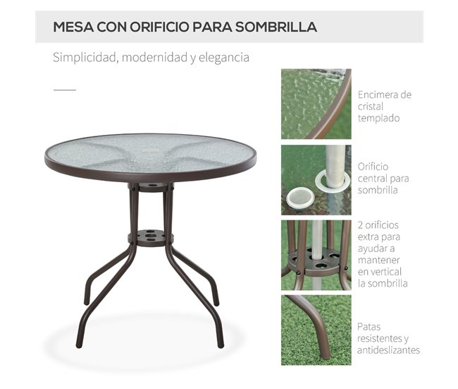 Conforama Outsunny Conjunto De Muebles Para Jardín Con 4 Sillas 1 Mesa Y 1 Parasol Texteline Aluminio Y Poliéster Beige
