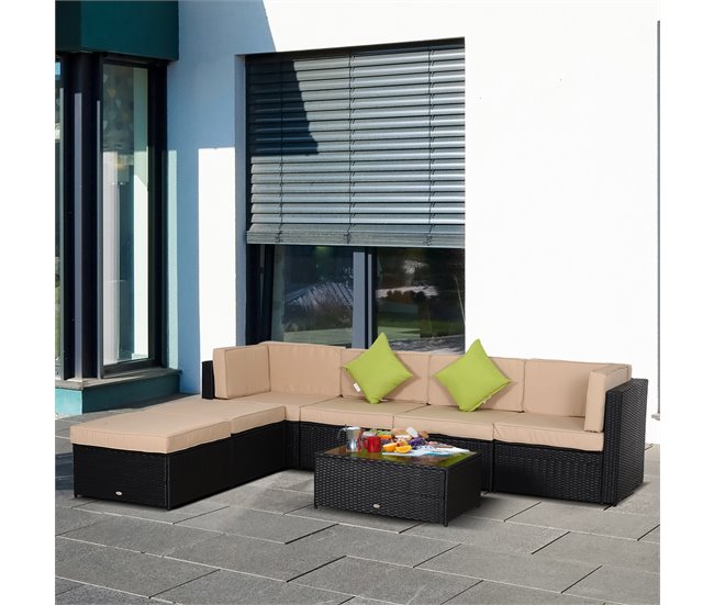 Conforama Outsunny Conjunto Muebles De Jardín De Ratán 7 Piezas Mesa Sofás Taburetes Con Cojines Lavables 2xSofá De Esquina 2xSofá 2xTaburete 1xMesa De Centro Para Exterior Multicolor