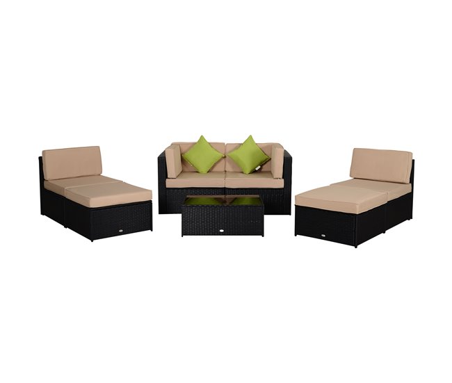Conforama Outsunny Conjunto Muebles De Jardín De Ratán 7 Piezas Mesa Sofás Taburetes Con Cojines Lavables 2xSofá De Esquina 2xSofá 2xTaburete 1xMesa De Centro Para Exterior Multicolor