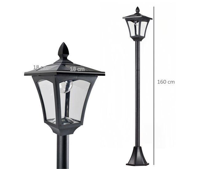 Conforama Outsunny Farola Solar Luz Solar Para Jardín Con Panel Solar Encendido Automático Y Marco De Acero Inoxidable Impermeable IP44 Para Terraza Patio 18x18x160 Cm Negro