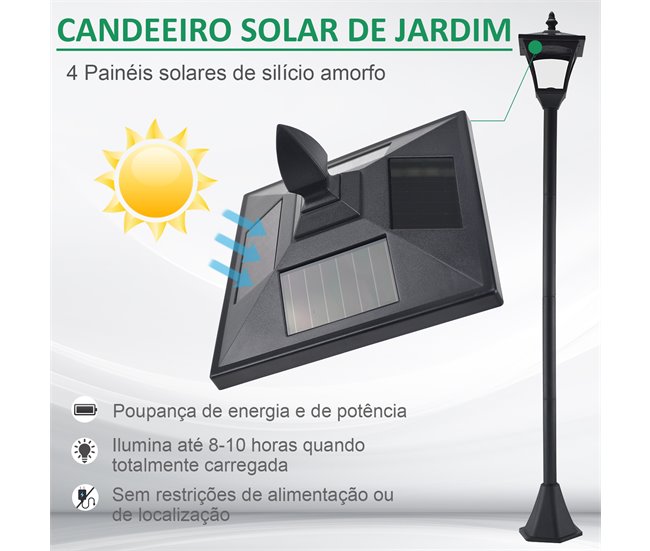 Conforama Outsunny Farola Solar Luz Solar Para Jardín Con Panel Solar Encendido Automático Y Marco De Acero Inoxidable Impermeable IP44 Para Terraza Patio 18x18x160 Cm Negro