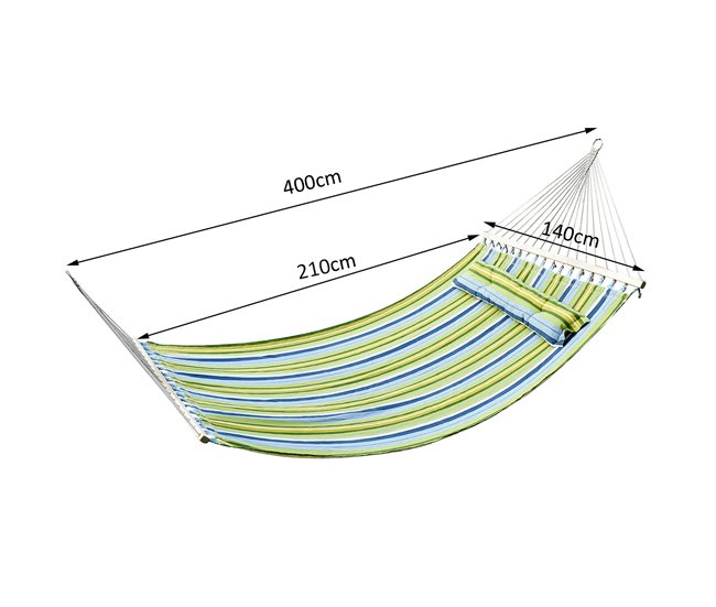 Conforama Outsunny Hamaca Colgante De Jardín Para 2 Personas Hamaca Ecológico Para Camping Con Almohada Carga De 180 Kg Rayas Azules Y Verdes 3 4x1 4m
