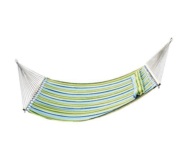 Conforama Outsunny Hamaca Colgante de Jardín para 2 Personas Hamaca Ecológico para Camping con Almohada Carga de 180 kg Rayas Azules y Verdes 3 4x1 4m