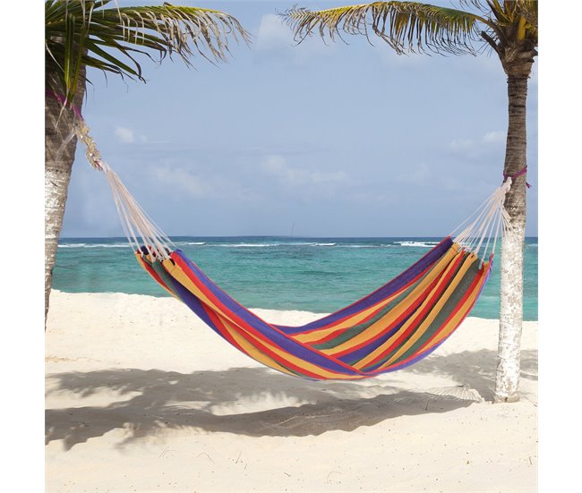 Conforama Outsunny Hamaca De Algodón Para Jardín 200x100 Cm Hamaca Colgante Portátil Carga Máx. 120 Kg Para Acampar Piscina Camping Rayas Multicolor