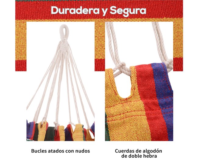 Conforama Outsunny Hamaca De Algodón Para Jardín 200x100 Cm Hamaca Colgante Portátil Carga Máx. 120 Kg Para Acampar Piscina Camping Rayas Multicolor