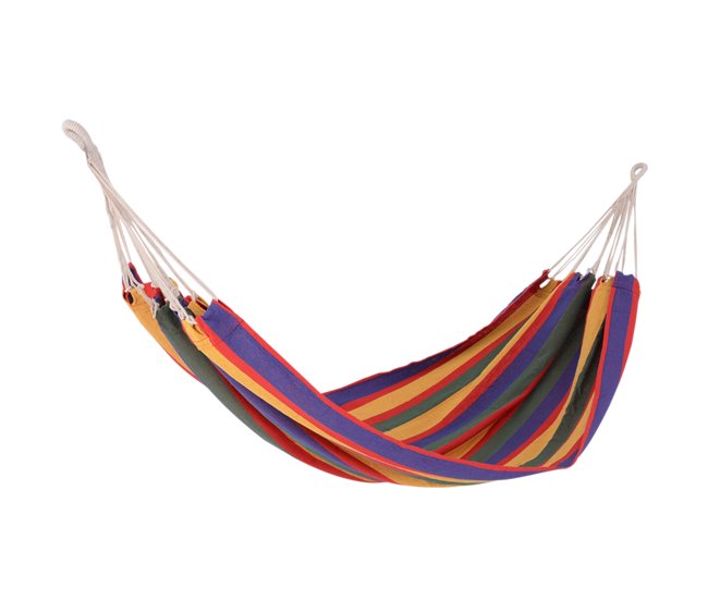 Conforama Outsunny Hamaca de Algodón para Jardín 200x100 cm Hamaca Colgante Portátil Carga Máx. 120 kg para Acampar Piscina Camping Rayas Multicolor