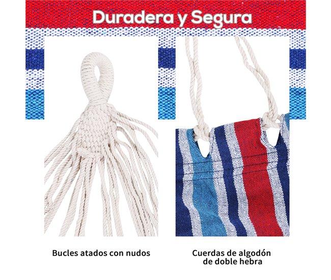 Conforama Outsunny Hamaca De Algodón Para Jardín 210x150 Cm Hamaca Colgante Portátil Carga Máx. 180 Kg Para Acampar Piscina Camping Rayas Azul Y Rojo