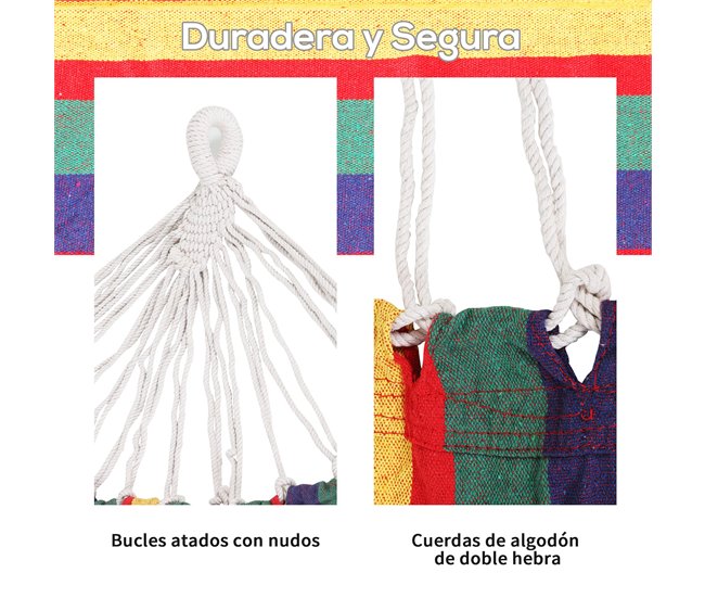 Conforama Outsunny Hamaca De Algodón Para Jardín 210x150 Cm Hamaca Colgante Portátil Carga Máx. 180 Kg Para Acampar Piscina Camping Rayas Multicolor