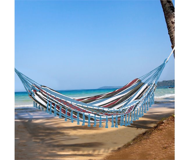 Conforama Outsunny Hamaca Doble Portátil De Algodón 285x150 Cm Con Bolsa De Transporte Para Exteriores Patio Jardín Playa Camping Carga 120 Kg Multicolor