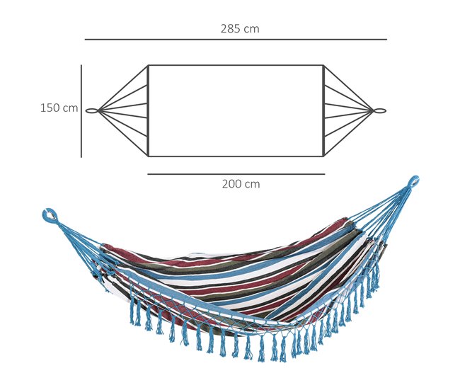 Conforama Outsunny Hamaca Doble Portátil De Algodón 285x150 Cm Con Bolsa De Transporte Para Exteriores Patio Jardín Playa Camping Carga 120 Kg Multicolor