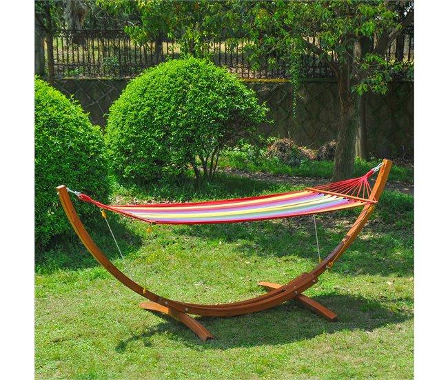 Conforama Outsunny Hamaca Tumbona 320x118x120cm Playa Camping Marco Madera Carga Max. 120kg Rojo