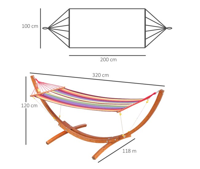 Conforama Outsunny Hamaca Tumbona 320x118x120cm Playa Camping Marco Madera Carga Max. 120kg Rojo