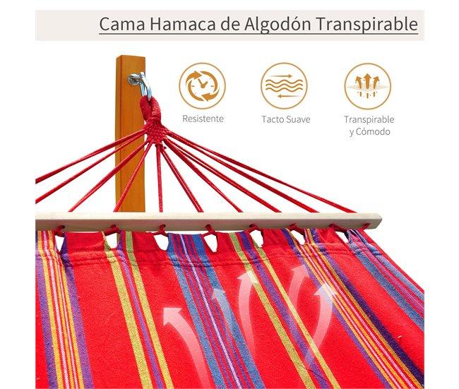Conforama Outsunny Hamaca Tumbona 320x118x120cm Playa Camping Marco Madera Carga Max. 120kg Rojo