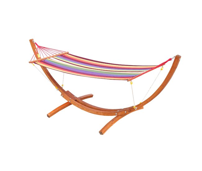 Conforama Outsunny Hamaca Tumbona 320x118x120cm Playa Camping Marco Madera Carga Max. 120kg Rojo