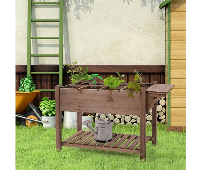 Conforama Outsunny Huerto Urbano Con Estantes Jardinera Elevada De Madera Maciza Para Cultivo Flores Verduras Hierbas 123x54x80 Cm Marrón