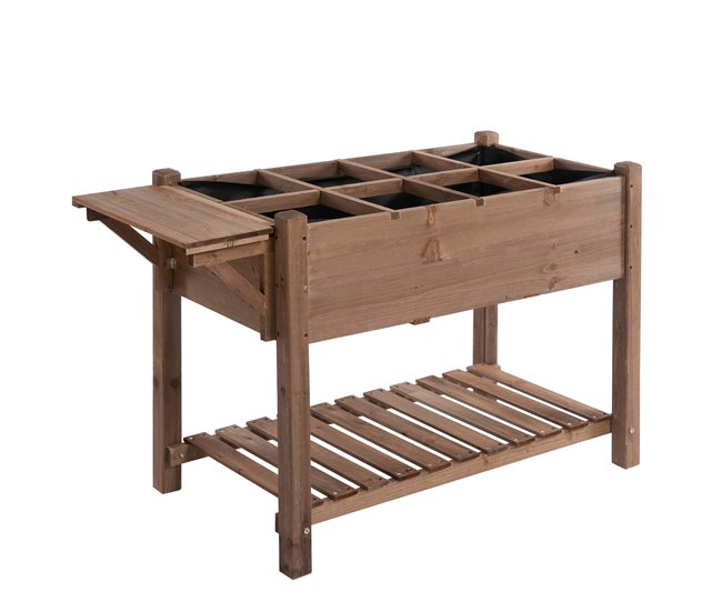Conforama Outsunny Huerto Urbano con Estantes Jardinera Elevada de Madera Maciza para Cultivo Flores Verduras Hierbas 123x54x80 cm Marrón