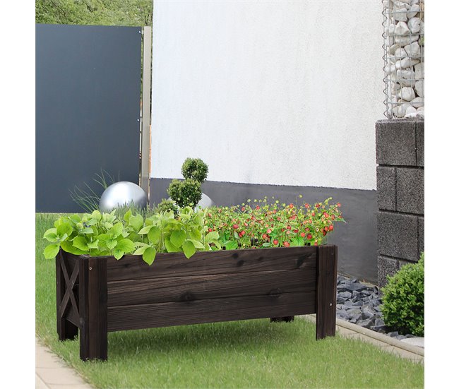 Conforama Outsunny Huerto Urbano Jardinera De Madera Jardinera Rectangular Con Patas Elevadas Y 2 Drenajes Para Flores Plantas Cultivos 100x36 5x36 Cm Marrón