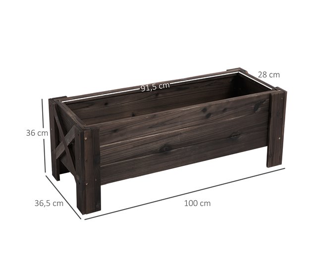 Conforama Outsunny Huerto Urbano Jardinera De Madera Jardinera Rectangular Con Patas Elevadas Y 2 Drenajes Para Flores Plantas Cultivos 100x36 5x36 Cm Marrón