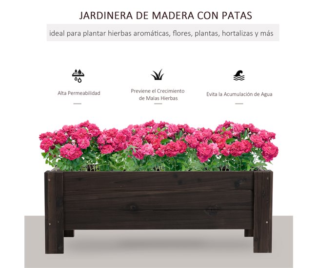 Conforama Outsunny Huerto Urbano Jardinera De Madera Jardinera Rectangular Con Patas Elevadas Y 2 Drenajes Para Flores Plantas Cultivos 100x36 5x36 Cm Marrón