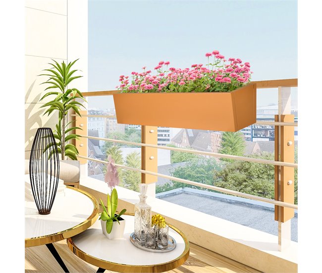 Conforama Outsunny Jardinera Colgante De Acero Maceta Rectangular Colgante Con 2 Ganchos Ajustables Y 2 Orificios De Drenaje Para Balcón Jardín Patio 91x35x24 Cm Marrón
