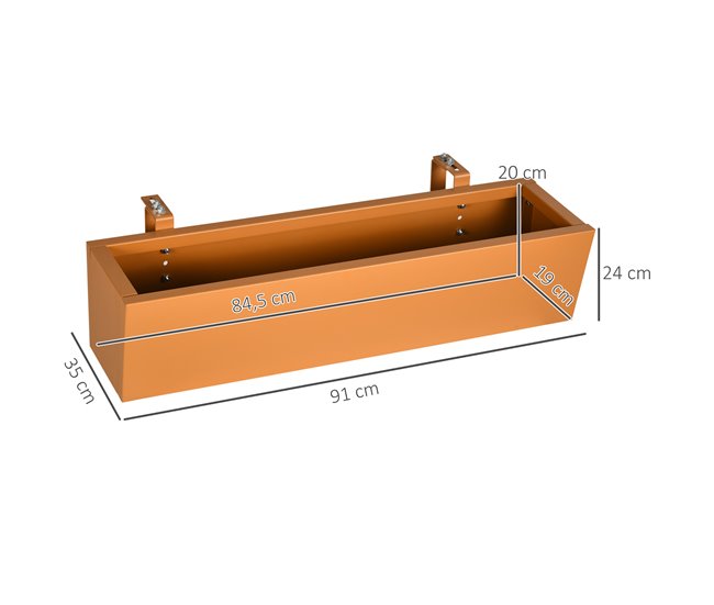 Conforama Outsunny Jardinera Colgante De Acero Maceta Rectangular Colgante Con 2 Ganchos Ajustables Y 2 Orificios De Drenaje Para Balcón Jardín Patio 91x35x24 Cm Marrón