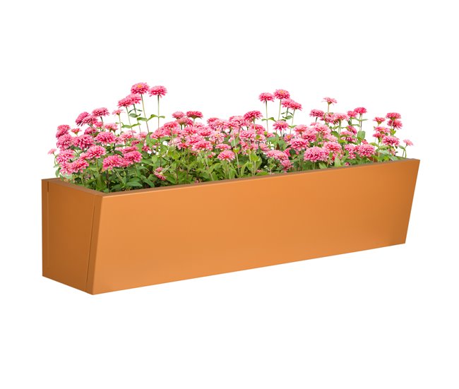 Conforama Outsunny Jardinera Colgante de Acero Maceta Rectangular Colgante con 2 Ganchos Ajustables y 2 Orificios de Drenaje para Balcón Jardín Patio 91x35x24 cm Marrón