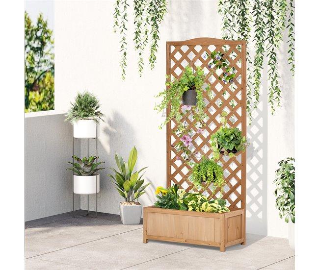 Conforama Outsunny Jardinera Con Enrejado De Madera Maciza Arriate Macetero Con Soporte Para Trepadora Cultivos Plantas Flores Para Balcón Terraza Jardín Exterior 76x36x170 Cm Marrón