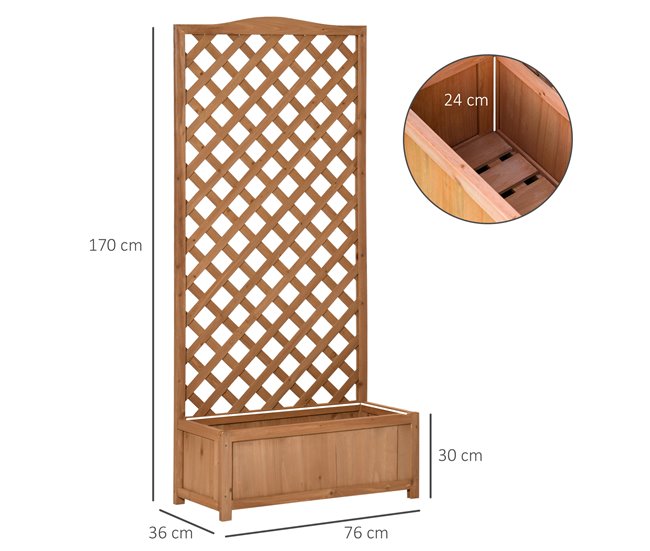 Conforama Outsunny Jardinera Con Enrejado De Madera Maciza Arriate Macetero Con Soporte Para Trepadora Cultivos Plantas Flores Para Balcón Terraza Jardín Exterior 76x36x170 Cm Marrón