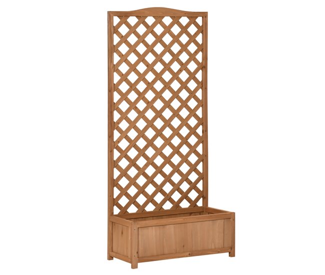 Conforama Outsunny Jardinera con Enrejado de Madera Maciza Arriate Macetero con Soporte para Trepadora Cultivos Plantas Flores para Balcón Terraza Jardín Exterior 76x36x170 cm Marrón