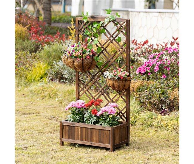 Conforama Outsunny Jardinera Con Enrejado Jardinera Con Celosía De Madera Macetero Con Soporte Para Trepadora Cultivos Plantas En Exterior Terraza Jardín Balcón 60x30x122 5 Cm Marrón