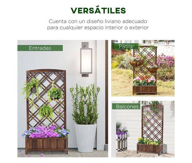 Conforama Outsunny Jardinera Con Enrejado Jardinera Con Celosía De Madera Macetero Con Soporte Para Trepadora Cultivos Plantas En Exterior Terraza Jardín Balcón 60x30x122 5 Cm Marrón