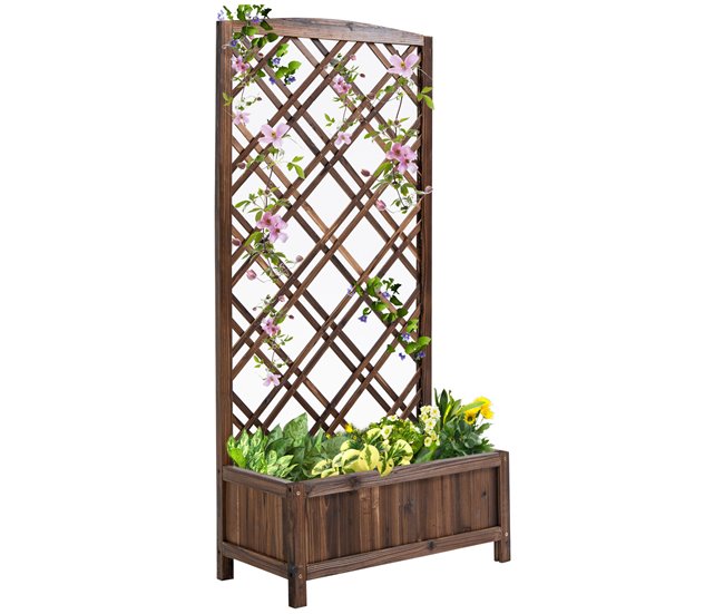 Conforama Outsunny Jardinera con Enrejado Jardinera con Celosía de Madera Macetero con Soporte para Trepadora Cultivos Plantas en Exterior Terraza Jardín Balcón 60x30x122 5 cm Marrón