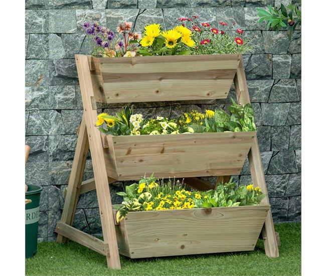 Conforama Outsunny Jardinera De Escalera De 3 Pisos Maceteros De Madera Con Tela No Tejida Y Orificios De Drenaje Huerto Urbano Para Plantas Macetas Flores Jardín 71x61x77 Cm Natural