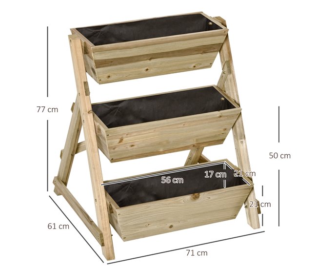 Conforama Outsunny Jardinera De Escalera De 3 Pisos Maceteros De Madera Con Tela No Tejida Y Orificios De Drenaje Huerto Urbano Para Plantas Macetas Flores Jardín 71x61x77 Cm Natural