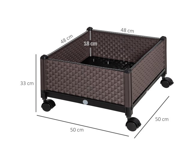 Conforama Outsunny Jardinera De Plástico Con Ruedas Macetero De Jardín Con Agujeros De Drenaje Para Cultivo De Plantas En Exterior Patio Terraza 50x50x33 Cm Marrón